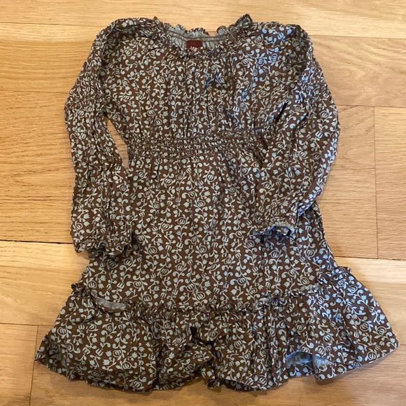 Tea Collection gated floral dress - brown with blue-grey pattern. - Picture 2 of 6